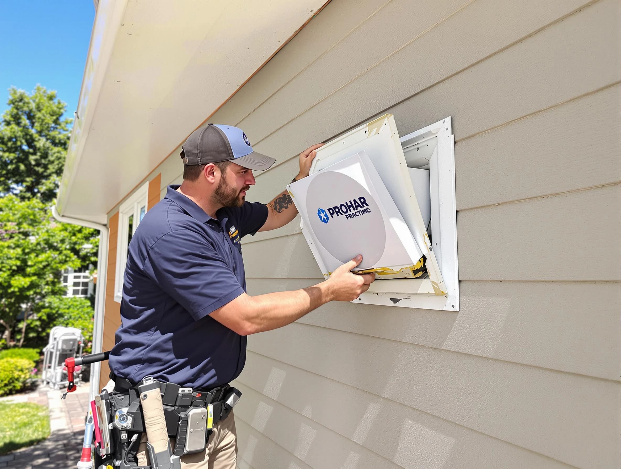 Cullman Dryer Vent Cleaning technician installing a new protective dryer vent cover on a home in Cullman