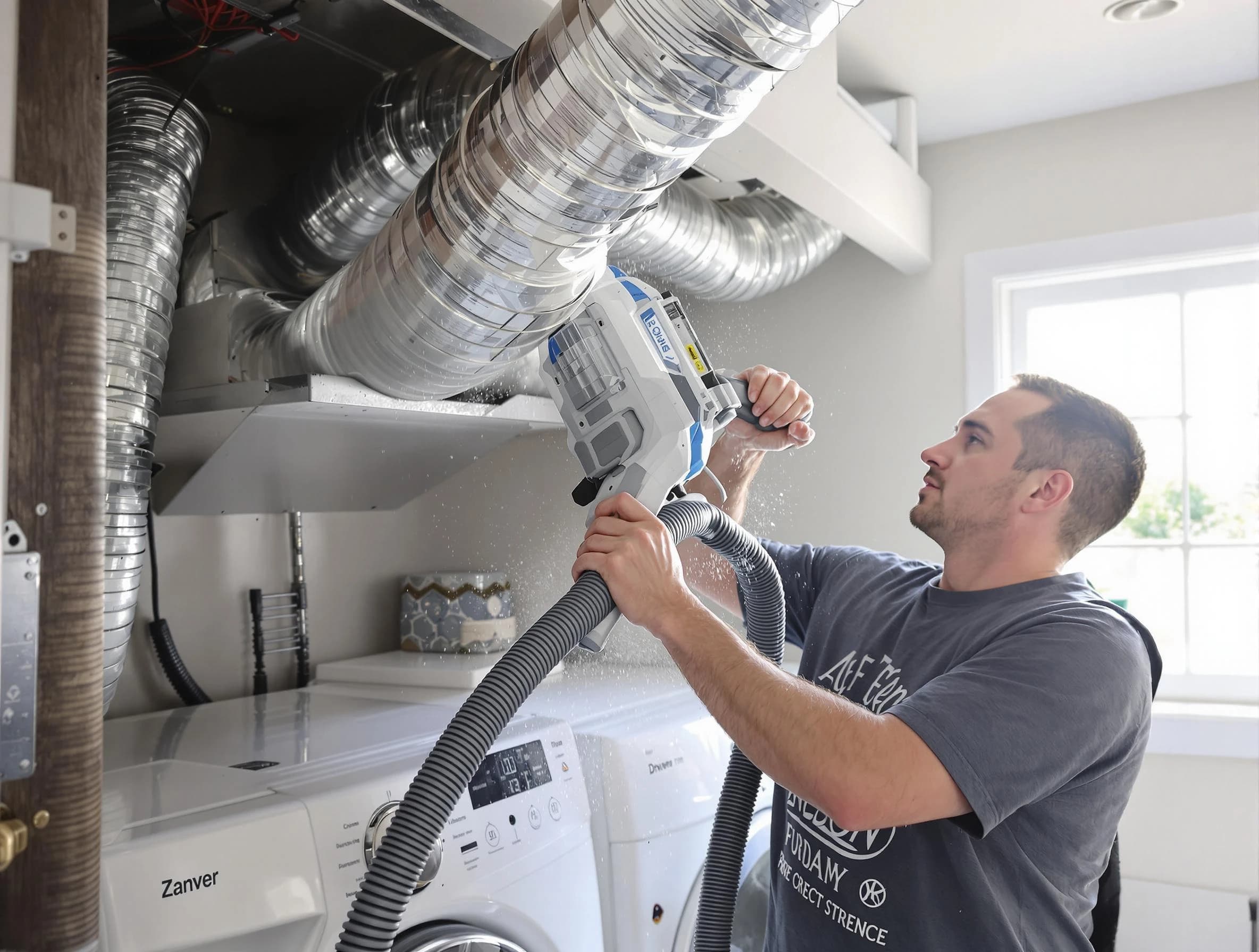 Cullman Dryer Vent Cleaning specialist cleaning deep within a dryer vent duct system in Cullman