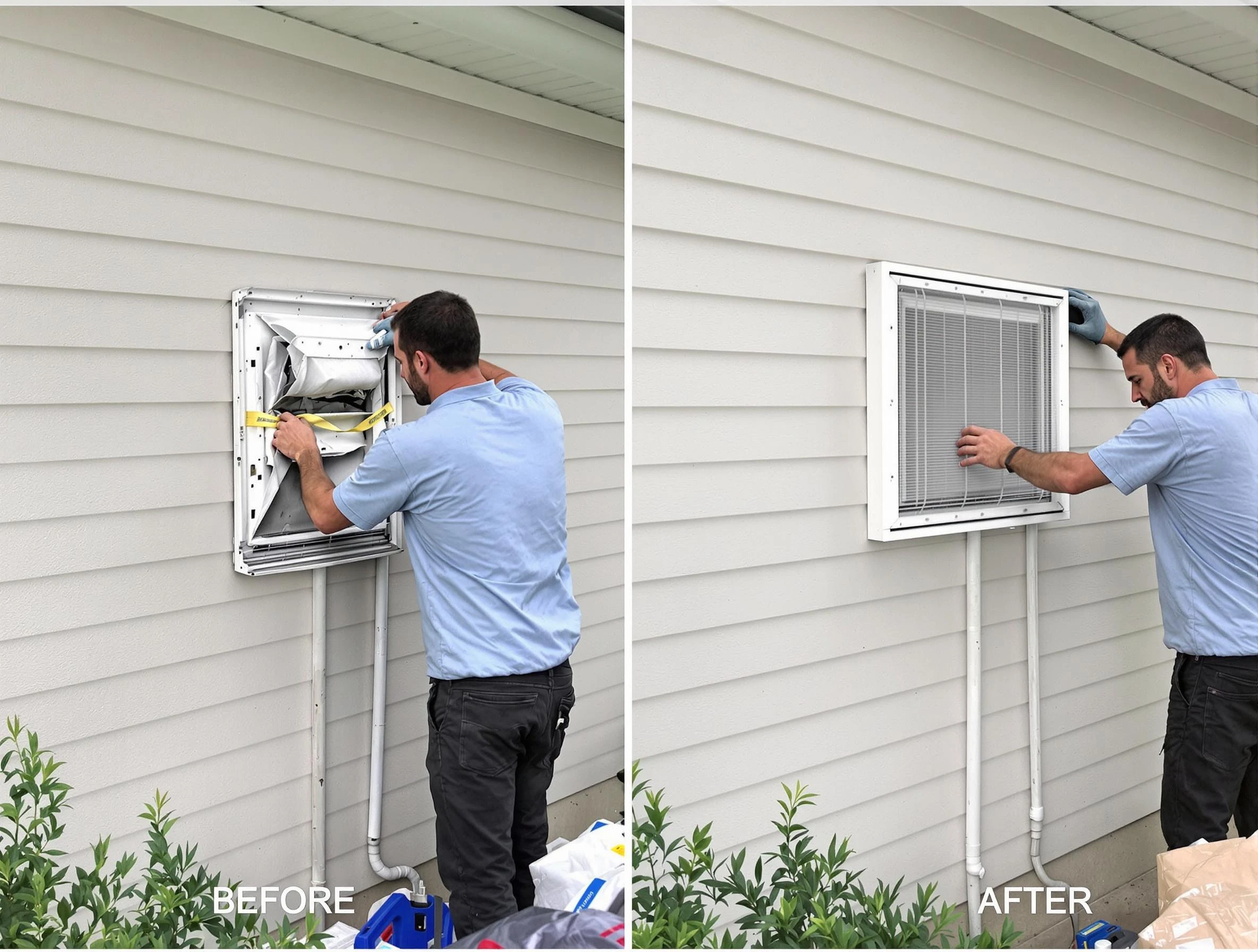 Cullman Dryer Vent Cleaning technician installing high-quality dryer vent cover at a residential property in Cullman
